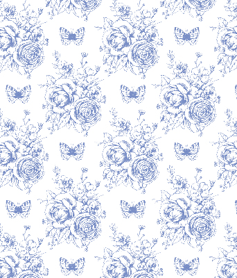 Fabric roller blind Blue flowers and butterflies