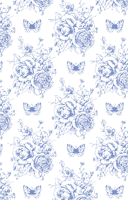 Fabric roller blind Blue flowers and butterflies