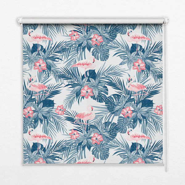 Roller blind for large window Tropical plants and flamingos
