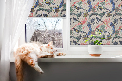 Modern roller blind Colorful peacocks
