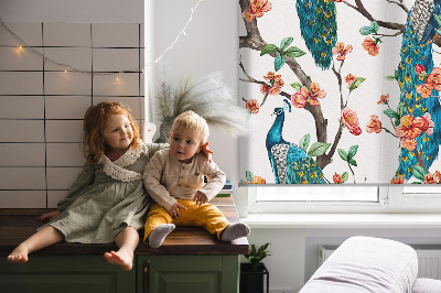 Modern roller blind Peacock on a branch