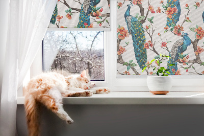 Modern roller blind Peacock on a branch
