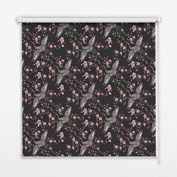 Modern roller blind Herons and flowers