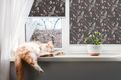 Modern roller blind Herons and flowers