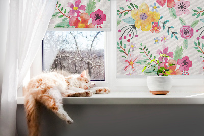 Roller blind for large window Painted flowers