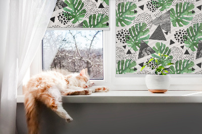 Modern roller blind Leaves triangles dots