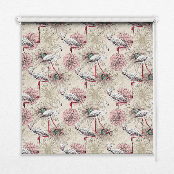 Fabric roller blind White flamingos