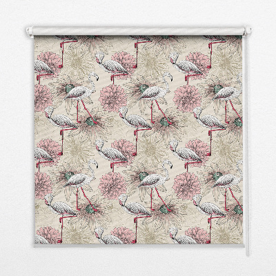 Fabric roller blind White flamingos