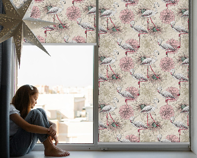 Fabric roller blind White flamingos