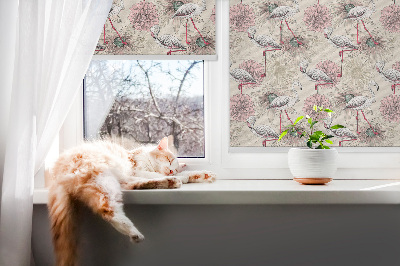 Fabric roller blind White flamingos
