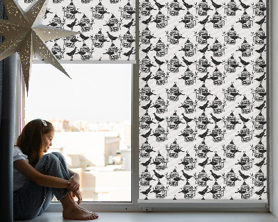 Modern roller blind Black ravens