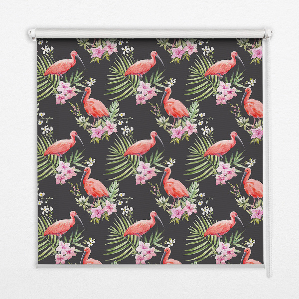 Roller blind for large window Flamingos on plants