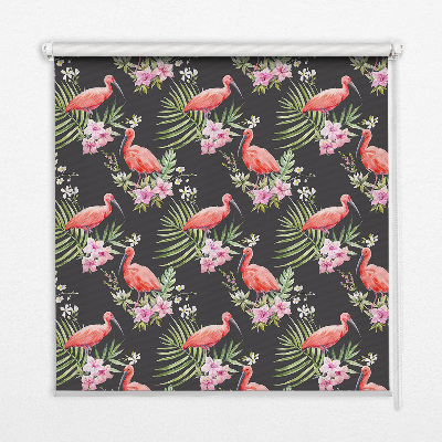 Roller blind for large window Flamingos on plants