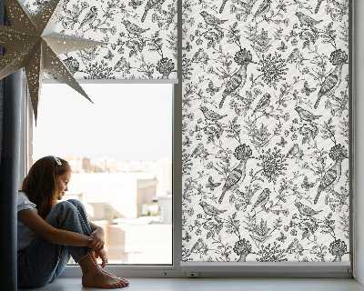 Fabric roller blind Drawn birds and plants