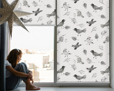 Modern roller blind Drawn birds and leaves