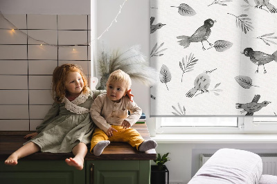 Modern roller blind Drawn birds and leaves