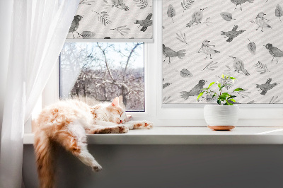 Modern roller blind Drawn birds and leaves