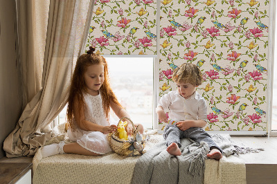 Modern roller blind Birds on flowers