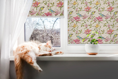 Modern roller blind Birds on flowers