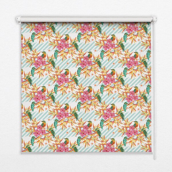 Fabric roller blind Birds among the branches of a tree