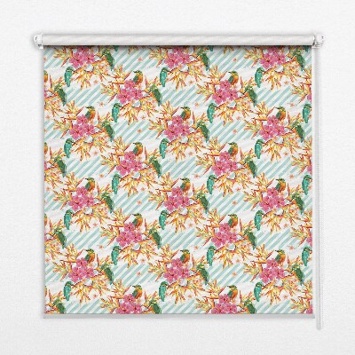 Fabric roller blind Birds among the branches of a tree