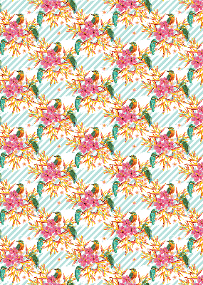 Fabric roller blind Birds among the branches of a tree
