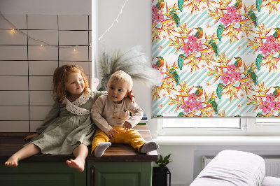Fabric roller blind Birds among the branches of a tree