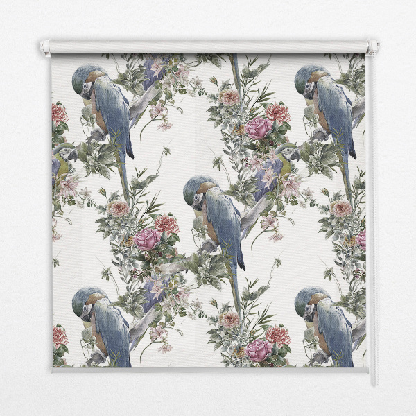 Roller blind for large window Parrots on flowers