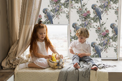 Roller blind for large window Parrots on flowers