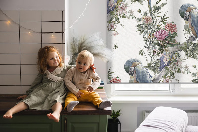 Roller blind for large window Parrots on flowers