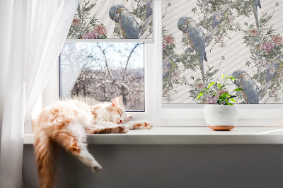 Roller blind for large window Parrots on flowers