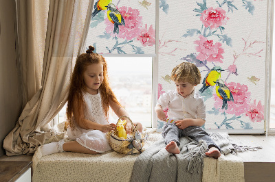Modern roller blind Birds on flowers