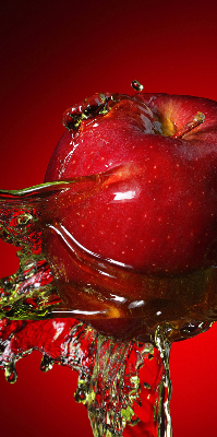 Fabric roller blind An apple doused with water