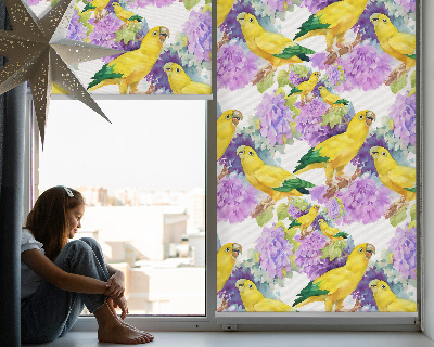 Roller blind for large window Yellow parrots