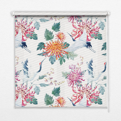 Roller blind for large window Heron and flower