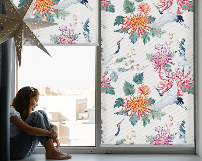 Roller blind for large window Heron and flower