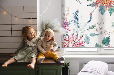 Roller blind for large window Heron and flower