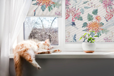 Roller blind for large window Heron and flower
