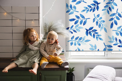 Modern roller blind Blue leaves