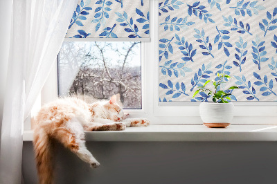 Modern roller blind Blue leaves