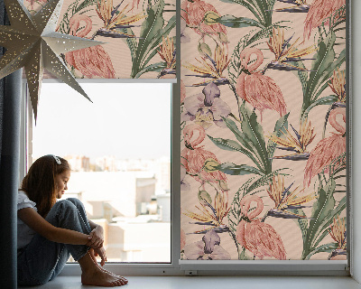 Modern roller blind Flamingos and flowers