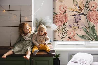 Modern roller blind Flamingos and flowers