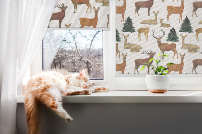Modern roller blind Deer and roe deer