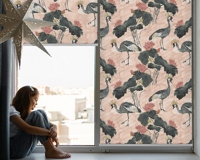 Roller blind for large window Heron on a pink background