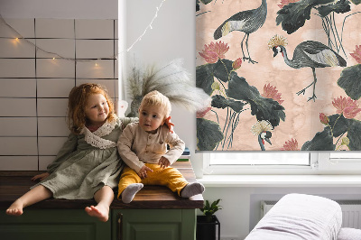 Roller blind for large window Heron on a pink background