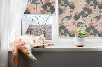 Roller blind for large window Heron on a pink background