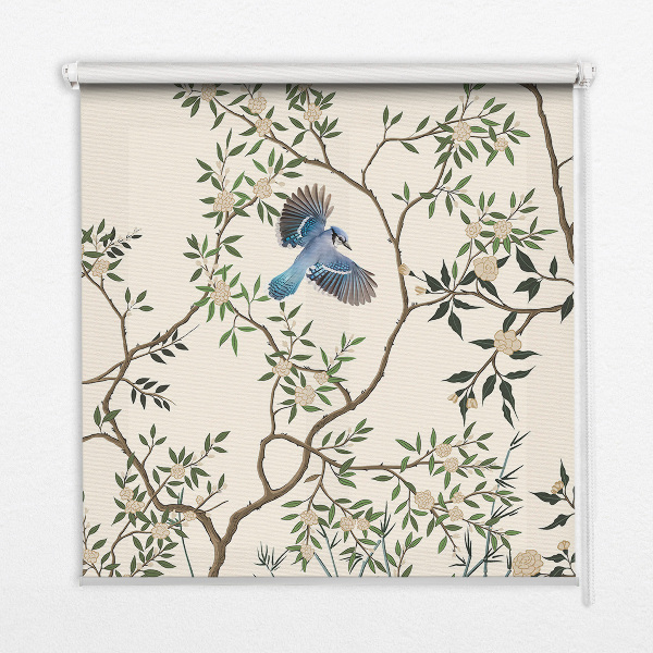 Roller blind for large window Birds on a tree
