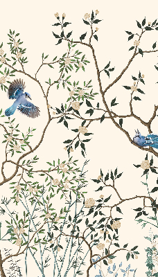 Roller blind for large window Birds on a tree