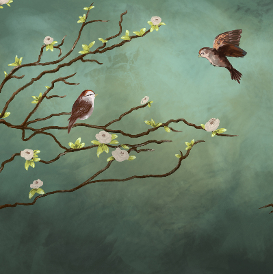 Fabric roller blind Birds on a branch