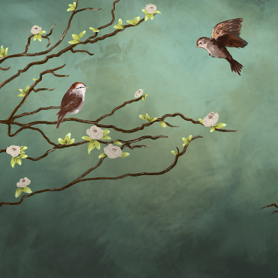 Fabric roller blind Birds on a branch